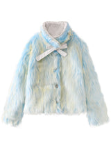 Gradient Blue Sweet Warm Faux Fur Winter Coat