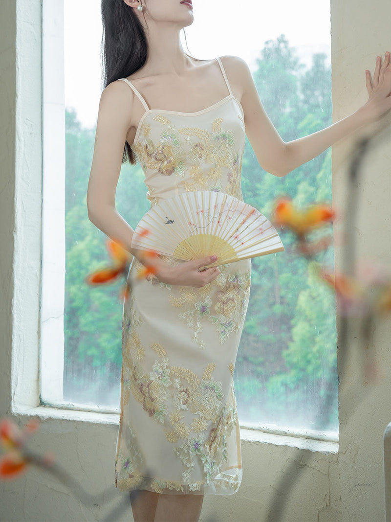 White Cheongsam Fishtail Maxi Dress Prom Dress With Tassel Shawl Cape