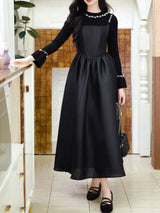 2 Piece Black Retro Suspender Dress with Black Hand Sewn Pearls Sweater