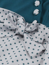 Lake Blue Square Neck Polka Dot Bow Vintage Swing Dress