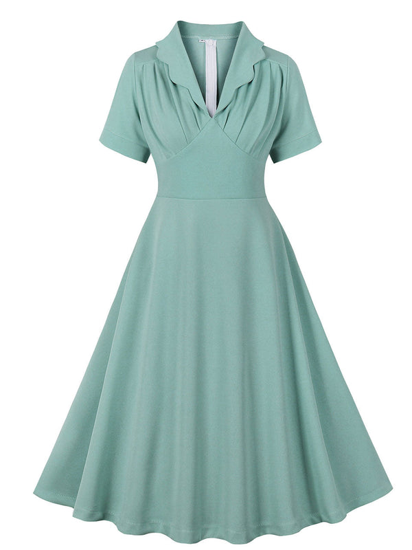 Mint Green V Neck 1950s Vintage Swing Dress