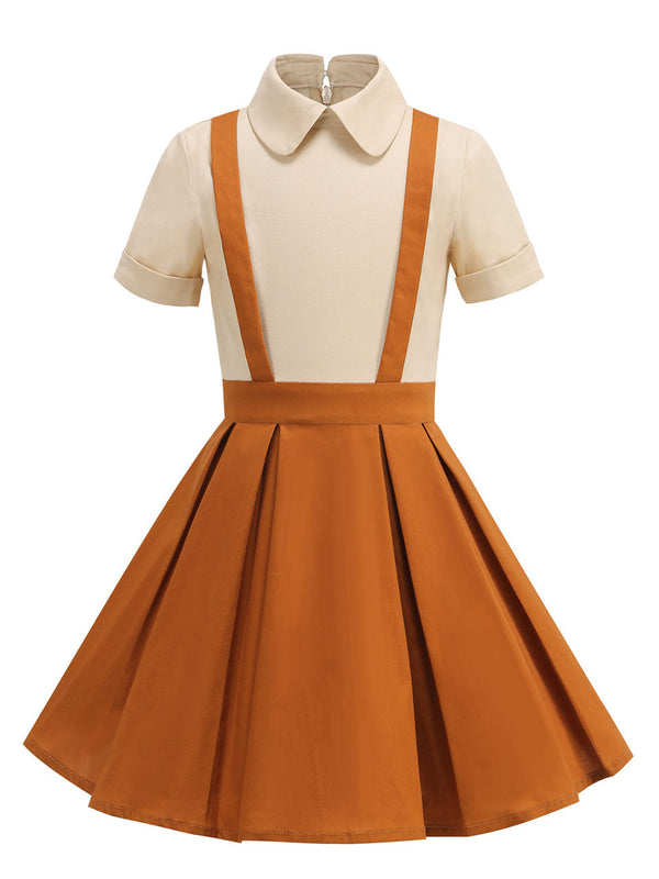 Kids Little Girls' Dress Brown Peter Pan Collar 1950S Suspender Dress