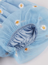 Blue Daisy Puff Sleeve Smocking 1950S Vintage Dress