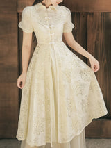 2PS Apricot Eton Collar Lace Swing Dress With Swing Skirt